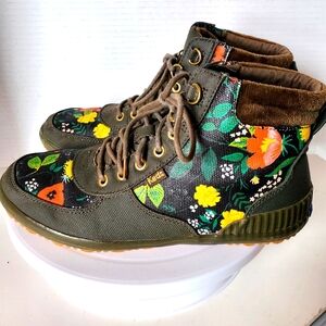 Keds X Rifle Paper Co. Women's Olive Green & Floral Hi Top Sneakers Size 8